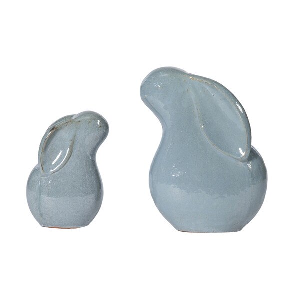 Ceramic Rabbit, 2 Piece Set, Light Gray