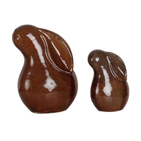 Ceramic Rabbit, 2 Piece Set, Rust