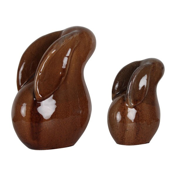 Ceramic Rabbit, 2 Piece Set, Rust