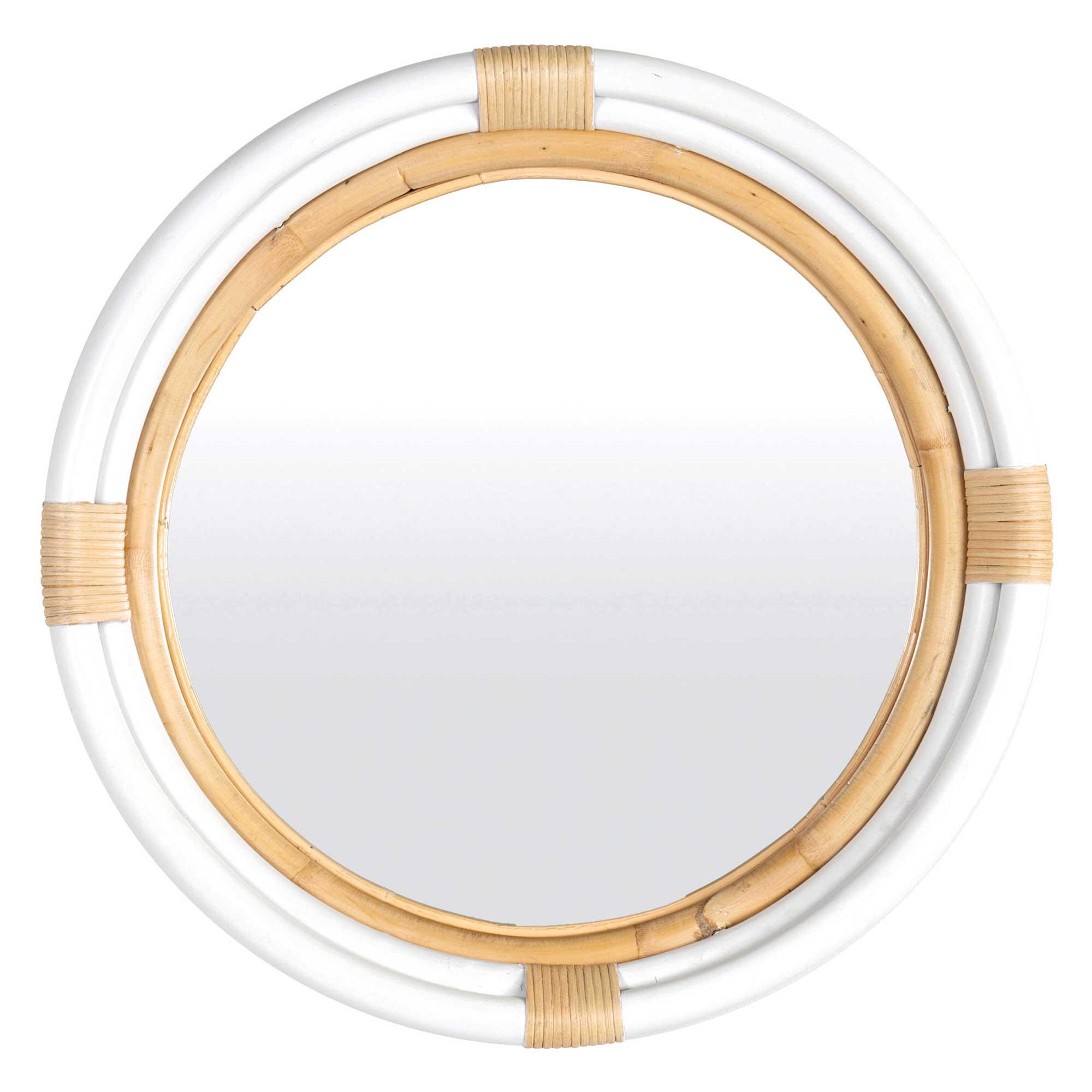 35" Marina Round Rattan Mirror, White