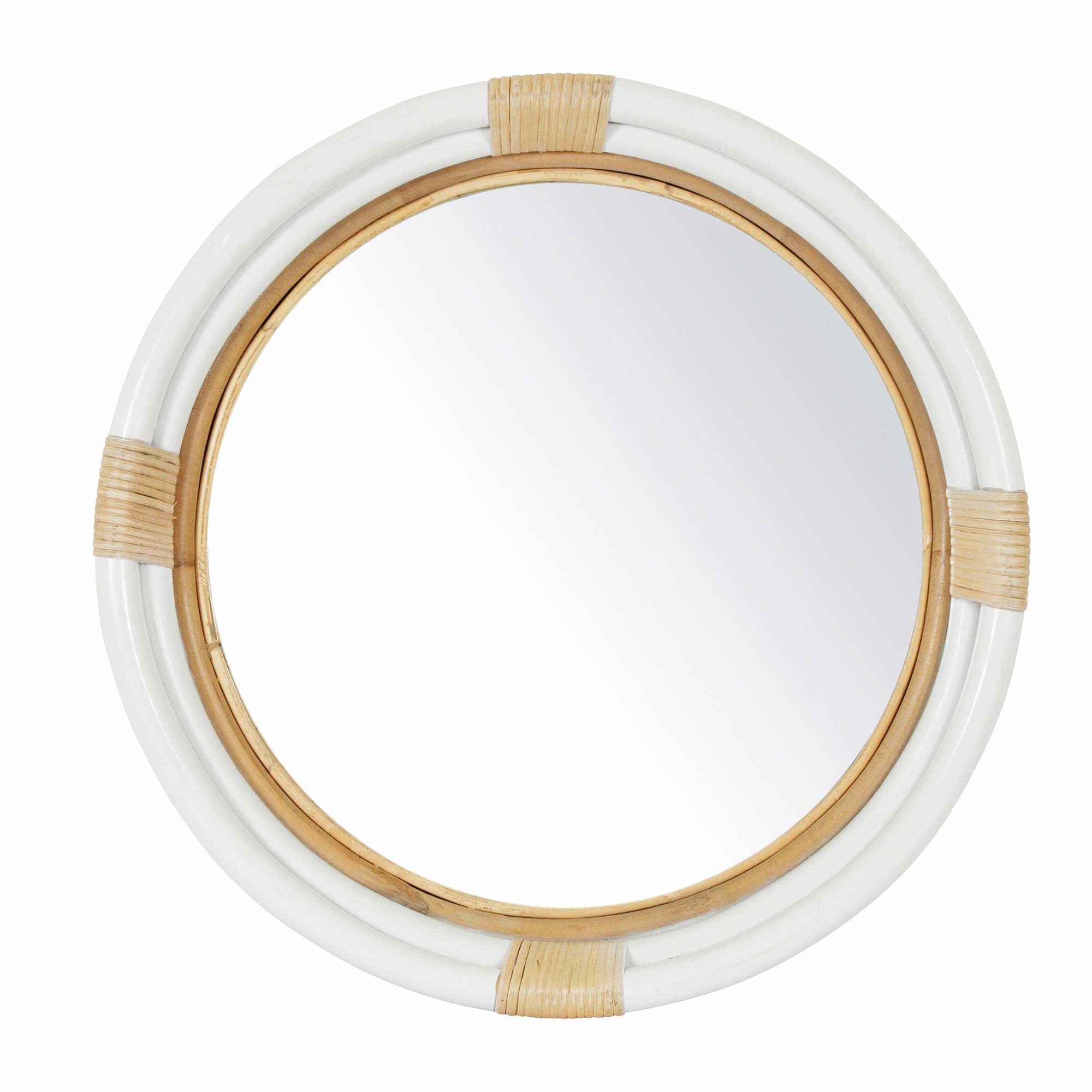 24" Marina Round Rattan Mirror, White