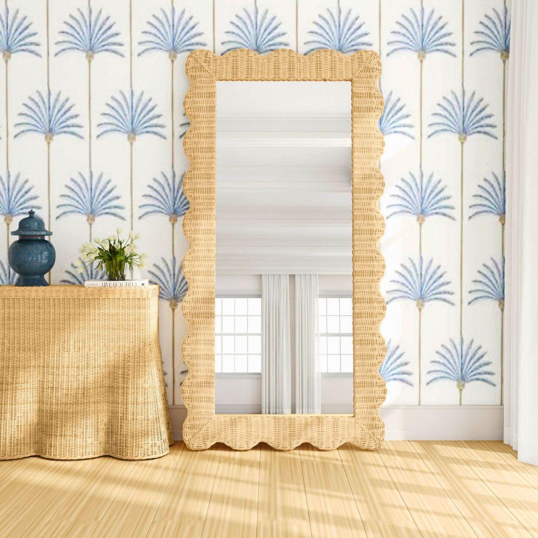 Rattan Scallop Frame Floor Mirror, 79 in Tall | Jeffan