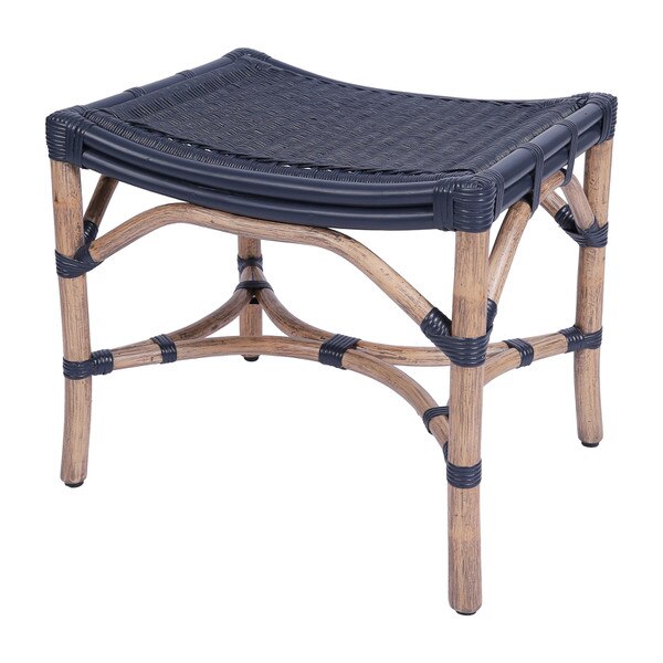 Short Rattan Stools Winston Rattan Stool With Woven Seat, Navy/Antique Natural