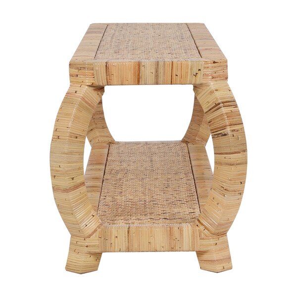 Palma Rattan Wrapped Bench With Curved Legs And Shelf, Antique Natural