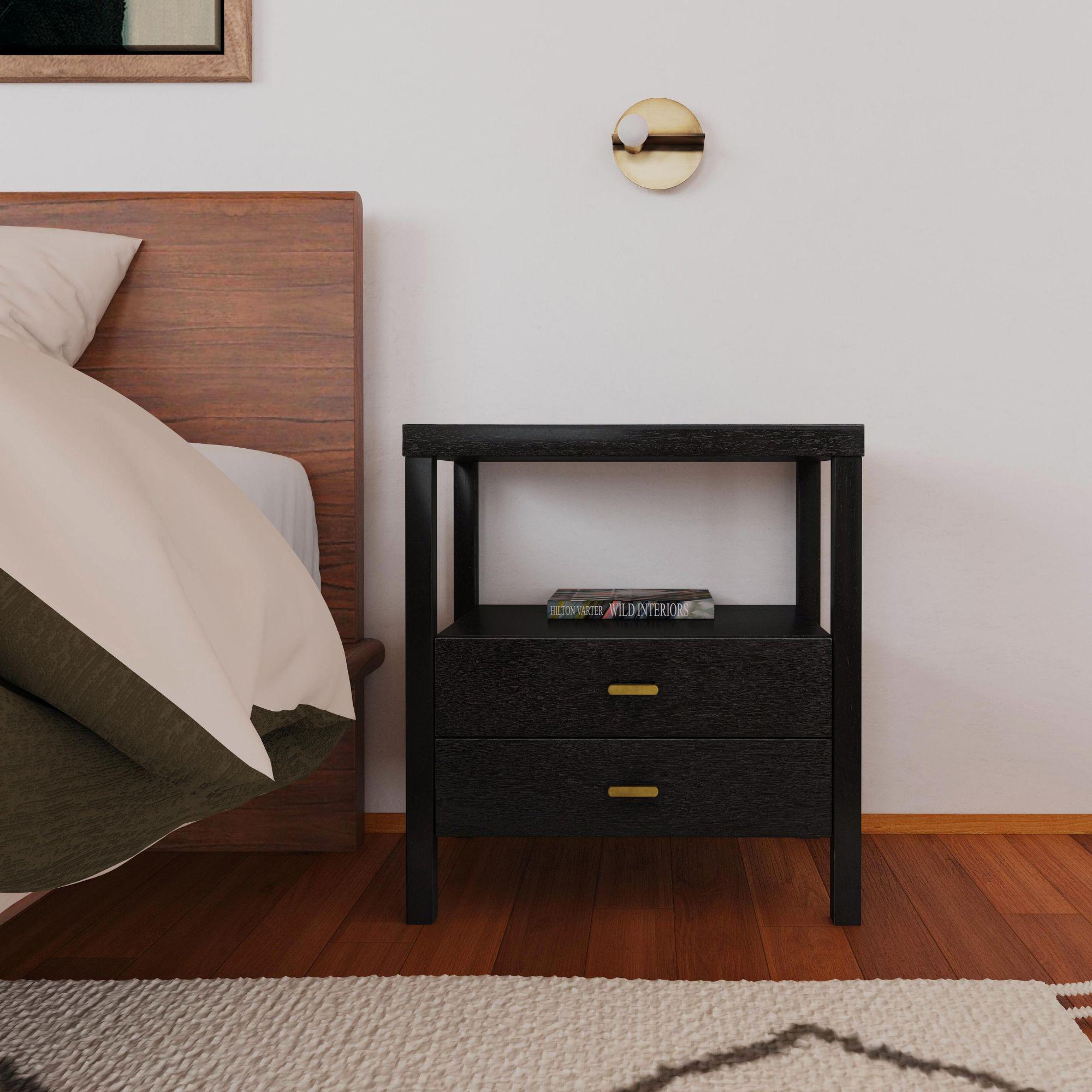 nanna樣 2つのセット Hayden 2 Drawer + 1 Shelf Nightstand, Matte Black Wood Veneer