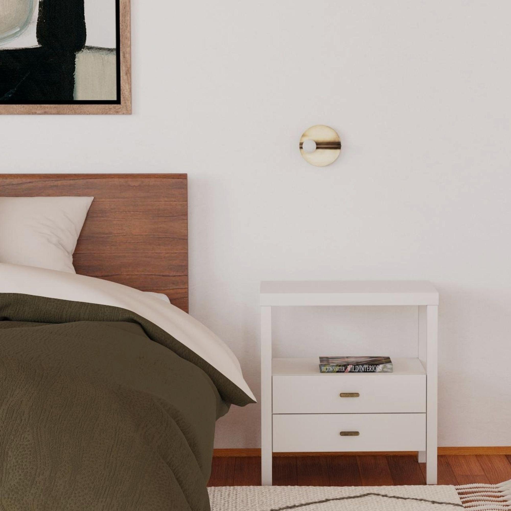 2 Drawer + 1 Shelf Nightstand, White Wood