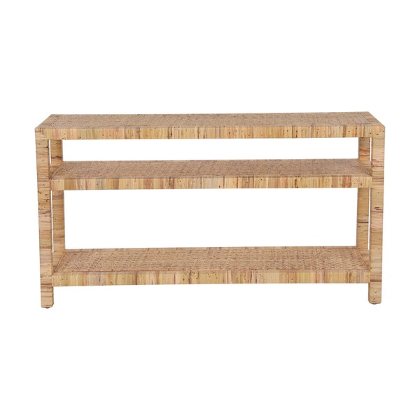 Palma Rattan Wrapped Console Table With Shelves, Antique Natural