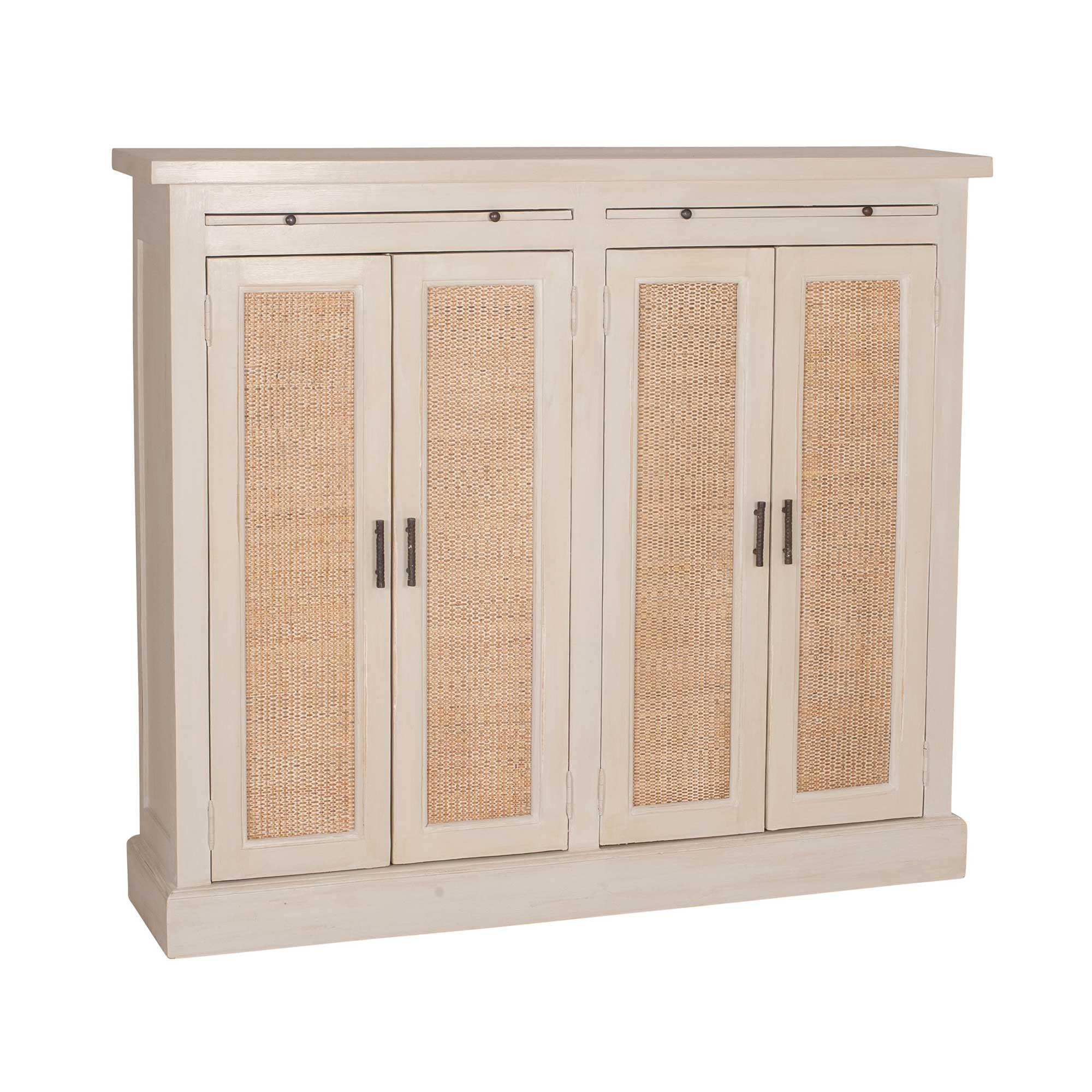 Camden Tall 2 Door Cabinet with Rattan Inset, White Wash