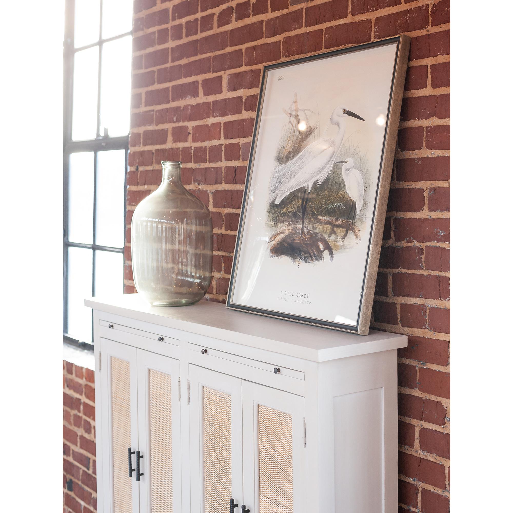 Camden Tall 2 Door Cabinet with Rattan Inset, White Wash
