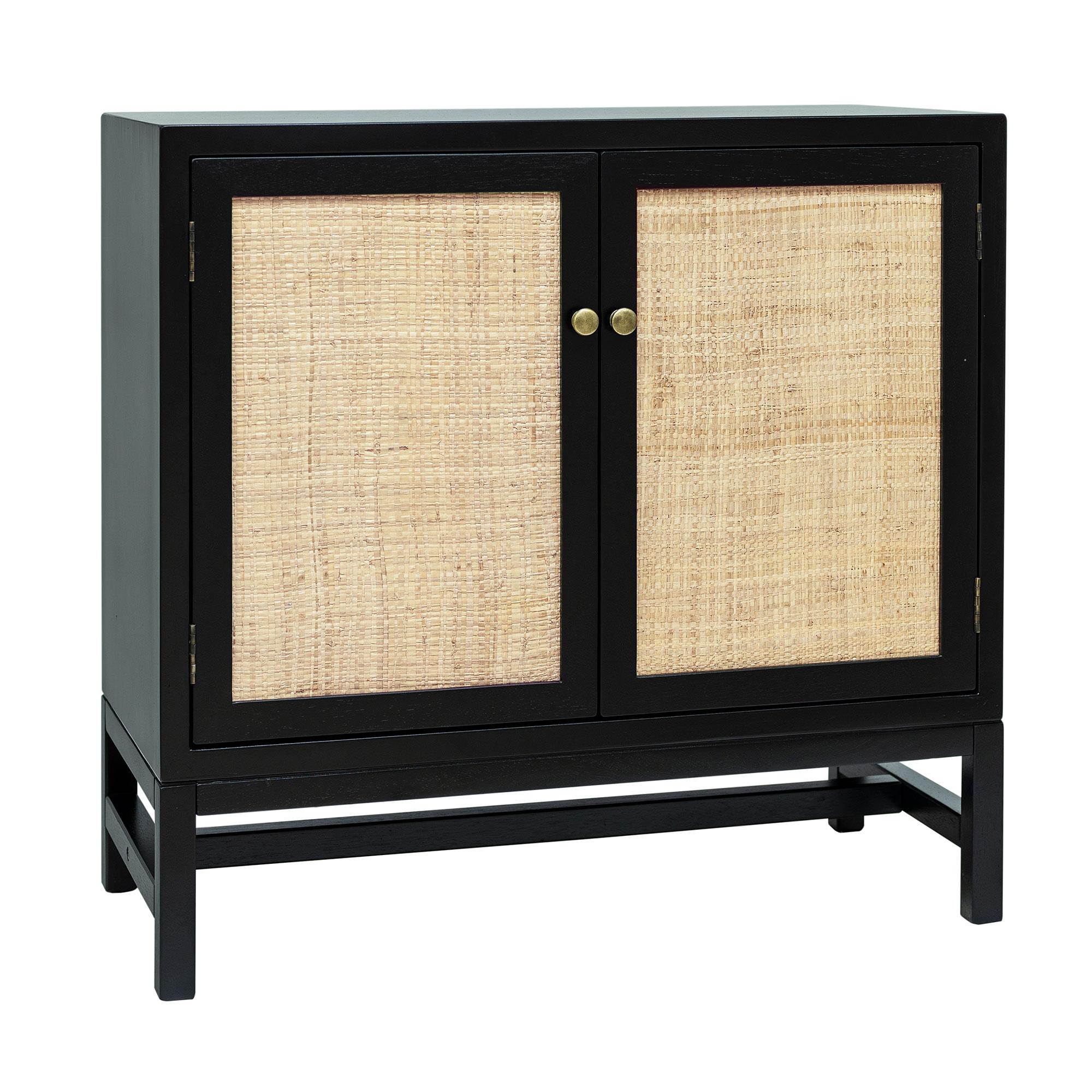 Two Door Cabinet with Raffia Panels, Black/Natural