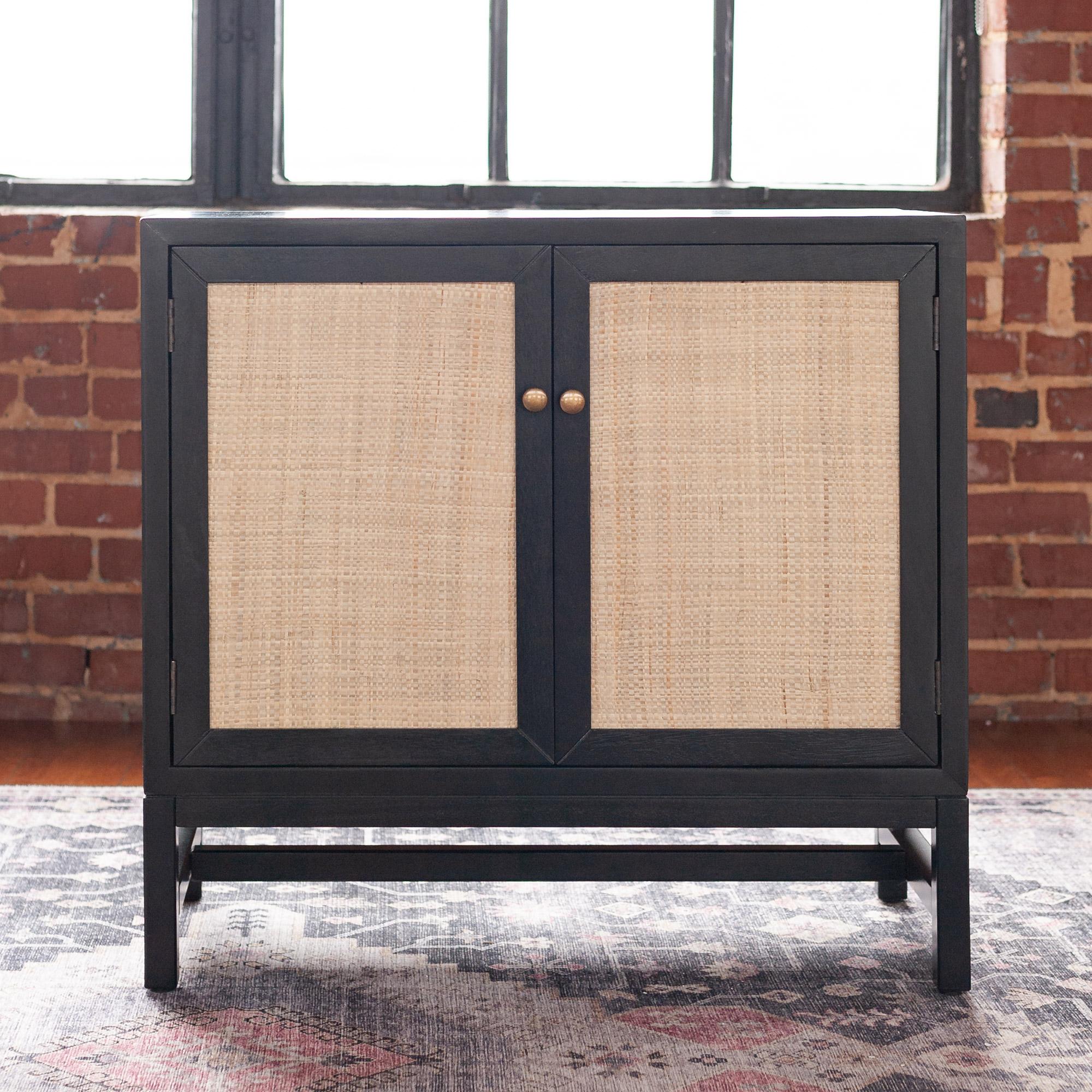 Two Door Cabinet with Raffia Panels, Black/Natural