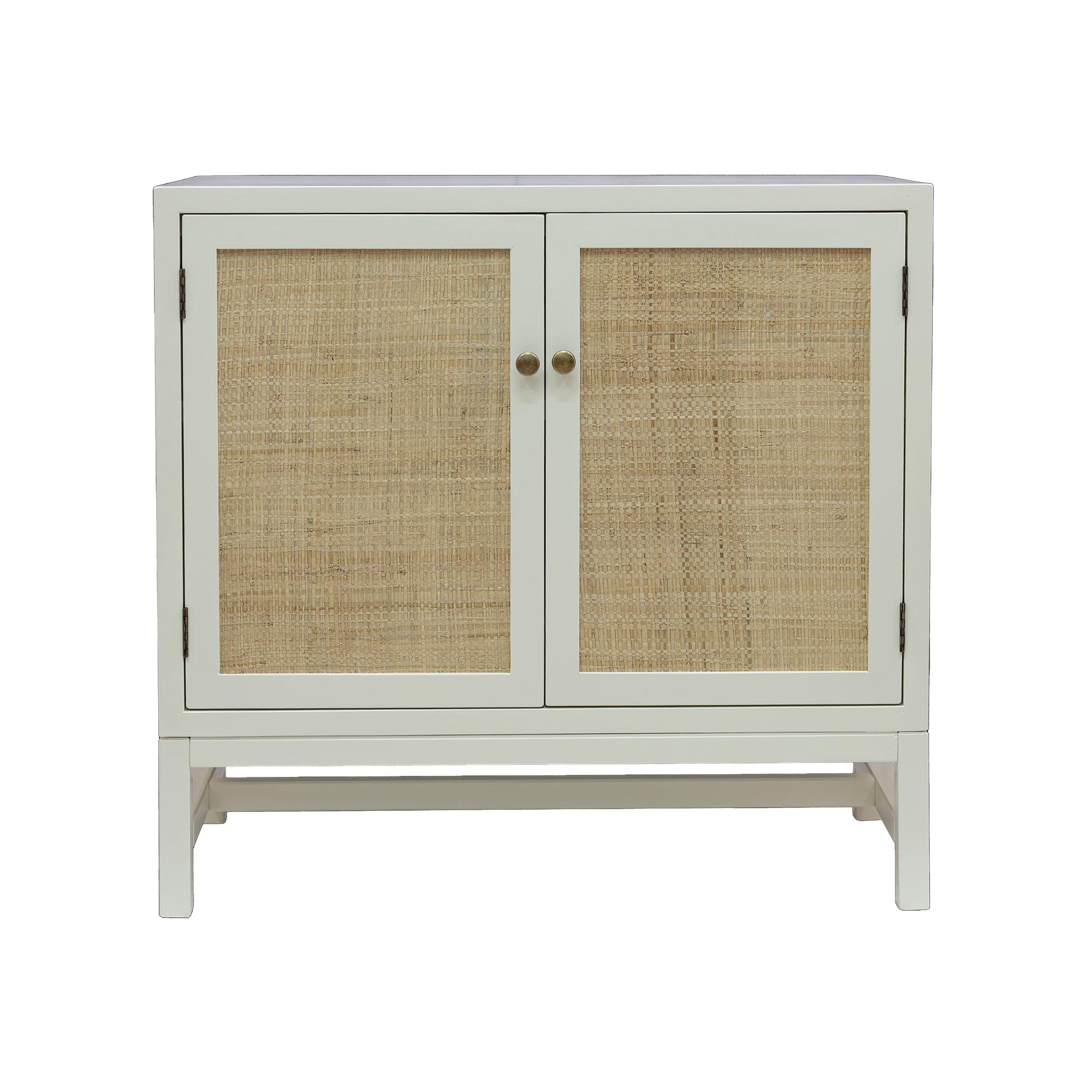 Two Door Raffia Cabinet, White and Natural | Jeffan