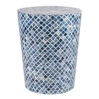 Tabla Round Inlay Stool, Blue and White
