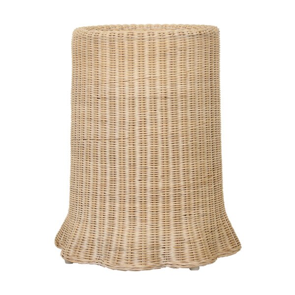 Millie Rattan Woven Side Table, 19.5'' Round, Whitewash