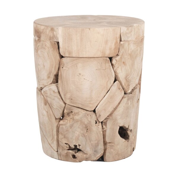 Banyan Organic Mosaic Teak Wood Side Table, 16'' Round, Natural