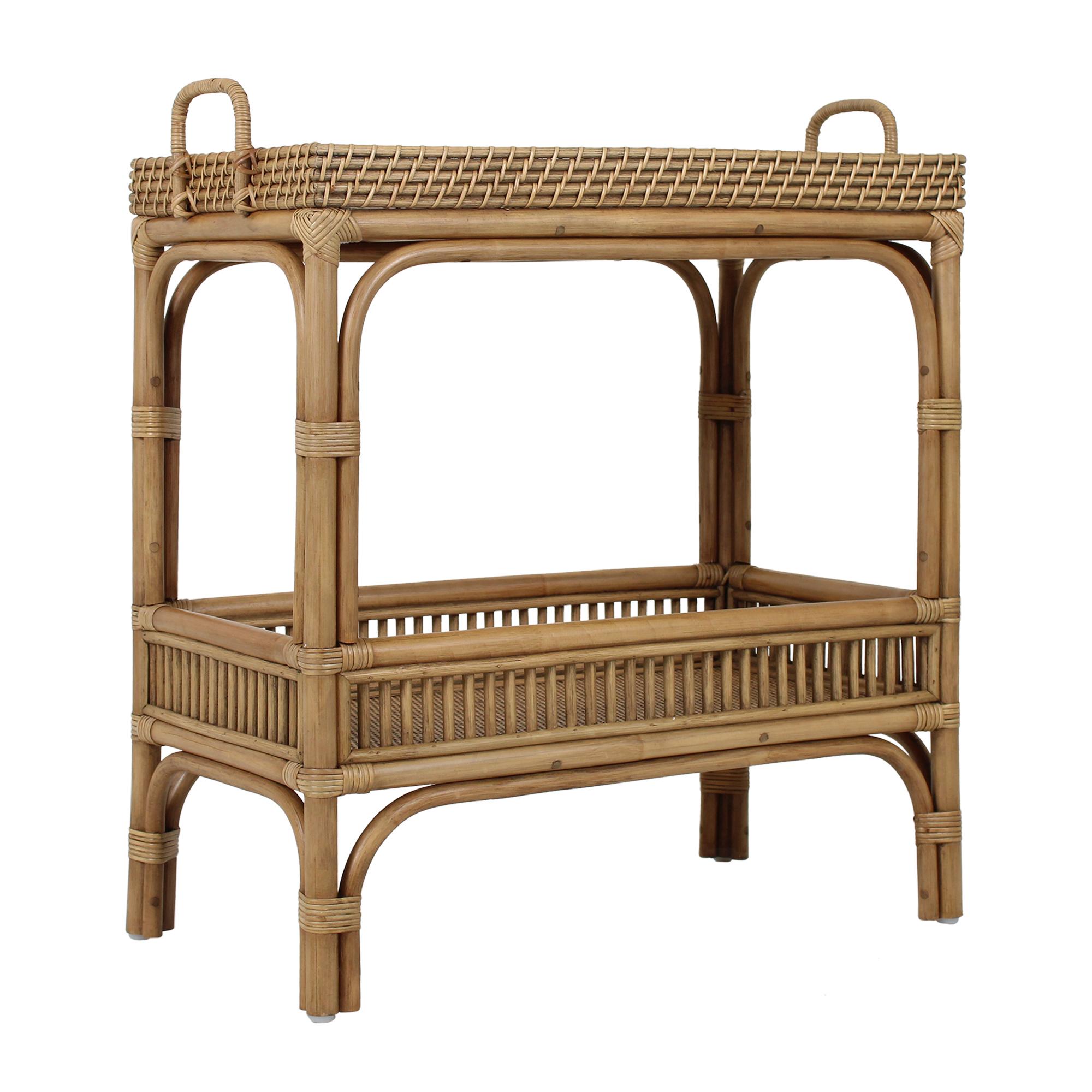 Nessa Rattan Side Table with Handles and Shelf, 26''W, Natural